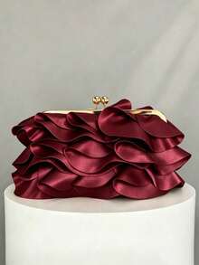 Women's Elegant Charming Petal Party Clutch, Ruffle Design Evening Bag, Suitable For Wedding/Vacation/Formal Party/Ball, Burgundy - Burgundy - View 9