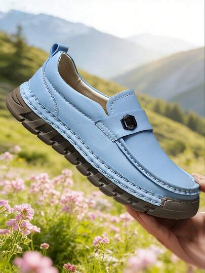 Sepatu Loafer Kasual Wanita, Sepatu Jalan Selop, Alas Kaki Datar, Kulit Mikrofiber, Ringan, Anti Selip, Nyaman, Perjalanan Luar Ruangan, Ukuran Besar