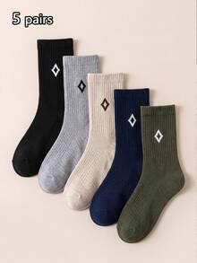1/5 Pairs Men's & Women's Diamond Pattern Casual Sports Mid-Calf Socks, Personalized, Fashionable, Suitable For Home, Commute, Holiday Gifts - Multicolor - View 8