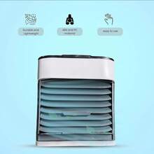 Mini aire portátil, ventilador escritorio, con filtro integrado y contenedor de agua o hielo para enfriar el ambiente con luz led - Gris - Ver 1