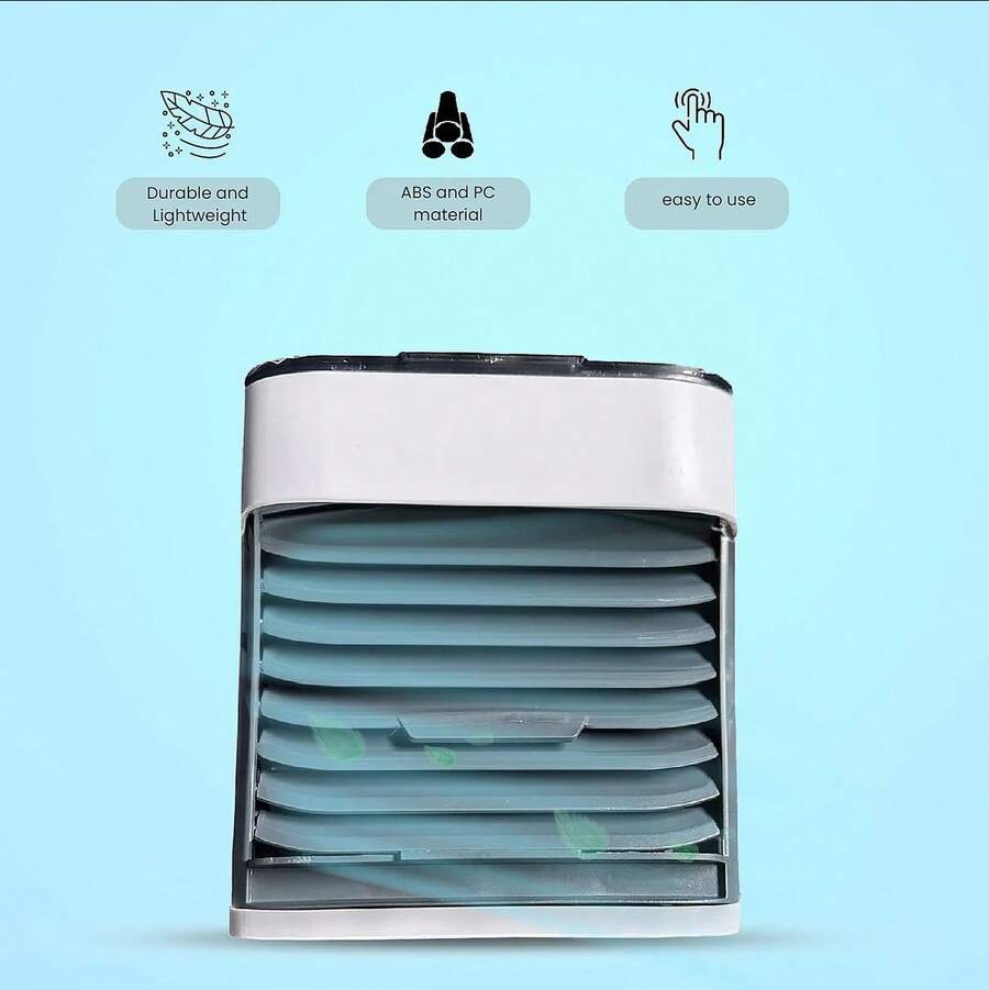 Mini aire portátil, ventilador escritorio, con filtro integrado y contenedor de agua o hielo para enfriar el ambiente con luz led - Gris - Ver 1