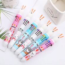 1PC Cute Cartoon 10-Color Ballpoint Pen,Lovely Rabbit Multi-Color Retractable Pen,High Aesthetic Handwriting & Graffiti Pen,Student School Stationery - Multicolor - View 3