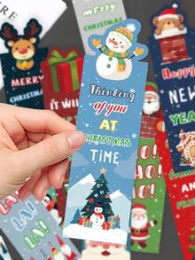 30pcs Christmas Bookmarks Cute Cartoon Santa Claus Paper Bookmarks To Decorate Books, Mark Pages, Gift Cards, And Journal Cards - A - View 7