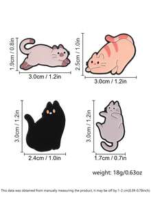 Cute Cartoon Cat Enamel Pin Set, Lazy Kitten Brooch Badge For Backpack Denim Jacket, Cat Lover Jewelry Gift - Multicolor - View 3