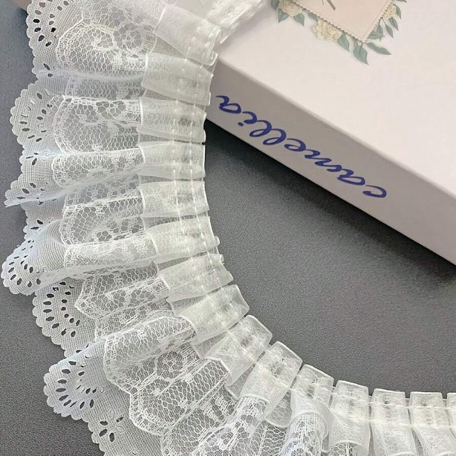 White Hollow Eye Floral Wave Edge Ruffle Lace Trim Double Layer Pleated Ruffle Mesh Lace Ribbon, Multiple Lengths Available, Soft And Breathable, Suitable For Handmade Sewing Craft Fabric Decoration - Multiple Styles - View 1