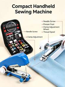 76pcs(1 Portable Mini Sewing Machine Includes 2 Sewing Machine Accessories + 1 Set Of 73pcs Needle And Thread Kit), Handheld Manual Easy Sewing, Portable Home Sewing Machine, White - 1pc, 1 Small Sewing Machine, Needle And Thread Kit Includes Embroidery Needles, Needle Case, Scissors, Measuring Tape, Seam Ripper, Pins, Needle Threader, Thimble And Other 73pcs Set And One White Handheld Sewing Machine (Thread Color Random), Portable Home Sewing Tools Needle And Thread Box Set Sewing Thread Kit Needle And Thread Bag - 76-piece Set (sewing Kit + Manual Sewing Machine Set). - View 8