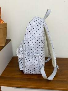 School Backpack + Ruffle Lace Polka Dot Backpack + Large Capacity & Side Pockets + Campus Shopping Trip + Cute Kawaii Nylon Student Daypack - Multicolor - View 9