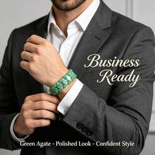 Men's Black Agate Bracelet, Handcrafted Natural Stone Beaded Bracelet For Men, Symbolize Protection Wealth, Masculine Jewelry Gift For Any Occasion. - Green Aventurine - View 3