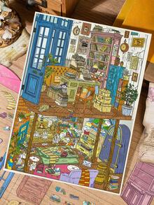 Vintage Miniature Scene Stickers, DIY Layered 3D Room Scene Sticker Set, Time Wrinkles And French Courtyard Leisure Aesthetic Hand-Drawn Scene Stickers, Adult Sticker Healing Craft Material, Suitable For Scrapbooking, Planner, Wall Decoration, Party Gifts - A - View 4