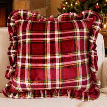 1pc/2pcs Christmas Plaid Ruffle Throw Pillow Covers 18x18 Inch Scottish Tartan Cushion Case For Farmhouse Home Holiday Decor(Big Red) - Red - View 7