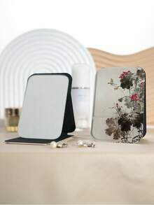 1PC Chinese Style Pastoral Series Portable Folding Compact Mirror, Ultra-Thin Lightweight Convenient Durable PU Leather, Suitable For Various Occasions Travel Party Work School, Suitable For All Ages - Multicolor - View 6