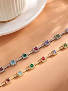 1pc Men's Hip-Hop Colorful Square Zirconia Bracelet, Personalized Shiny Tennis Bracelet, Suitable For Men's Autumn Date, Holiday, Daily Commute Jewelry - Colorful Bracelet - View 4
