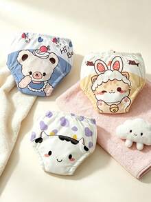 3pcs Baby Leak-Proof Training Pants, Cute Bear Cow Cat Print, Washable Diaper-Free Training Underwear - Multicolor - View 14
