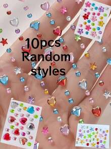 Stiker Permata Berkilau 3D Warna Pelangi, 2 buah Stiker Payet Berbentuk Hati & Bintang Berkilau dengan Desain Rhinestone Perekat Diri, Cocok untuk Riasan & Pakaian, Dekorasi Wajah Berlian Aneka Warna, Cocok untuk Acara Pesta Hari Valentine - MultiWarna - View 9