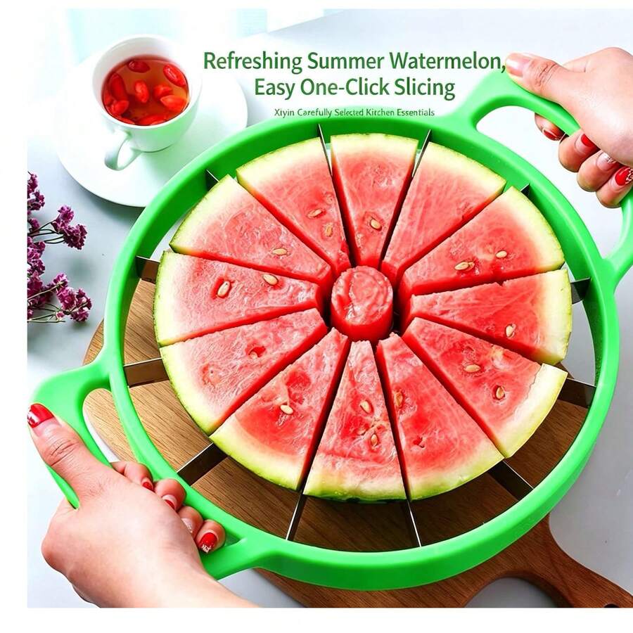 Stainless Steel Watermelon Slicer - Simple Manual Fruit Cutter, Suitable For Home And Restaurant; Kitchen Tool With Round Cutting Design