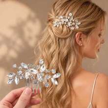 1pc Bridal Rhinestone Handmade Hair Comb, Wedding Dress Headpiece Accessory, Suitable For Wedding, Engagement, Evening Party And Photo Props - Multicolor - View 1