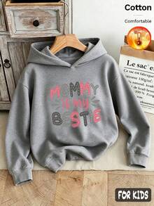 مجموعة هودي من 3 قطع للبنات من الصوف الناعم للخريف/الشتاء مطبوع عليها YES I'M MAMA COPY MAMA EXPERT LITTLE BESTIE MOMMY Is My BESTIE بطراز Y2K - رمادي منقوش + رمادي منقوش + رمادي منقوش - مشاهدة 3