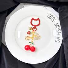 Light Luxury Red Cherry Series Keychain, Small Strawberry, Gold Butterfly Bag Charm, Car Decoration, Gift Inspiration For Teachers, Friends, Sisters - Red - View 5