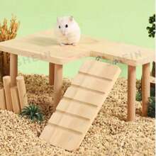 1 Set Solid Wood Two-Tier Platform Table With Ladder Hamster Rutile Chicken Golden Bear Climbing Stairs Hideout House Landscaping Platform Suitable For Small - one-size - View 5