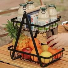 1pc Countertop Vegetable & Fruit Basket With Removable Bowl Rack And Wooden Handle, Fresh-Keeping Kitchen Storage Organizer, Kitchen Accessory, Holiday Essential - Black - View 11