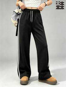 mulinsen Women's Jogging Sweatpants, Drawstring Elastic Waist, Fleece Lined Warm, Loose Fit Outdoor Streetwear - Black - View 6