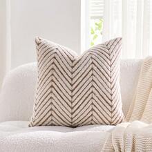 1pc Brown & White Bohemian Geometric Plush Decorative Pillow Cover (Pillow Insert Not Included), Reverse Side In Fleece Fabric, Square Cushion Cover, Holiday Home Pillow Decor, Soft & Comfortable Plush Material, Modern Decor For Sofa, Home & Bedroom,Fall Decor,Autumn Decor,Room Decor - Brown and White - View 12