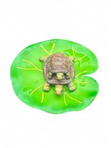 1pc Floating Lotus Leaf Pond Decor, Resin Frog Turtle Figurine, Water Floating Statue For Pool Fish Tank - A - View 11