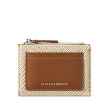 Women's Bi-Fold PU Woven Clutch Wallet, Multiple Card Slots, ID Window, Zipper Coin Pocket, Portable Small Wallet - Multicolor - View 4