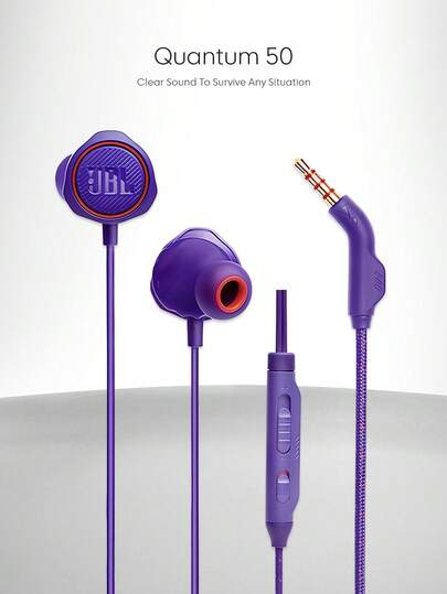 JBL Quantum 50 Wired In-Ear Headphones With Microphone, HD Voice For Distance Learning Online Meetings Gaming Music, Hi-Fi Stereo Sound, Low Latency, 3.5mm Jack Compatible With PC Smartphones Tablets