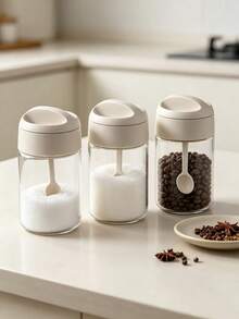 8/6/5/3/1pc Clear Seasoning Jars With Spoons And Gray Lids, Kitchen Spice Containers For Salt, Sugar, Pepper And Condiments, Countertop Storage Set - Multicolor - View 3