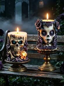 Skull Cylinder Candle Silicone Mold, Gothic Style Home Bedroom Desktop Decor, Suitable For Resin, Epoxy Casting Mold, Plaster And Concrete Ornaments - Holiday Handmade Gift - White - View 3