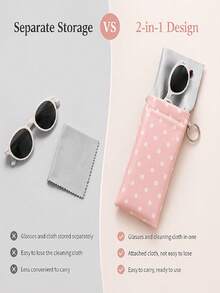 1pc PU Leather Cute Polka Dot Portable Spring Hinge Glasses Case, Auto-Closing Design, With Hook And Built-In Cleaning Cloth, Portable Glasses Protection Storage Bag - Multicolor - View 10