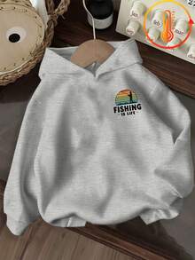 Tween Boy Fun Print Pullover Sweatshirt, Warm & Comfortable Thermal Lined Pullover Sweatshirt For Autumn/Winter - Grey - View 4