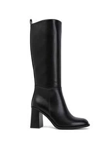 Smooth Faux Leather Block Heel Knee-High Boots – - Black - View 3