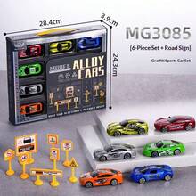 Simulation Alloy Toy Car Set 6pcs Sports Car Models + Road Signs, Sliding Toy Cars Gift Box For Boys - Multicolor - View 13