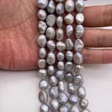 10-12mm 灰色水滴形巴洛克淡水珍珠 DIY 配件 1 串 長度 35cm/13.78inch，孔徑 0.8mm - 淺灰色 - 查看 4