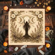 1pc Triple Moon Goddess Tarot Cloth, Vintage Floral Witch Altar Tablecloth, Wicca Divination Card Mat For Tarot Reading Home Decor - Multicolor - View 2