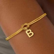1pc Minimalist Niche Gold Knotted Double Layer A-Z Letter Pendant Bracelet For Women, Suitable For Delicate Daily Wear And Gift Giving - Multicolor - View 17