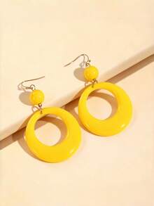 1 Pair Fashion Resin Round Long Earrings - Bright Yellow - View 4