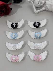 2pcs Anime Cosplay Party Plush Angel Wings Heart Cross Hair Clips Sweet Cool Lolita Style Side Clips - Multicolor - View 1