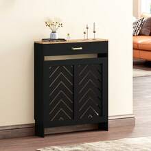 Radiator Cover With Drawers, Wooden Radiator Shelf Pipe Covers Cabinet For Living Room Bedroom Hallway - Black + Wood Grain - View 8