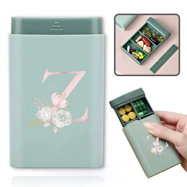 金色字母印花便攜藥盒，多格密封藥物收納盒，輕巧日常藥丸容器，適合旅行與日常使用 - 彩色 - 查看 19