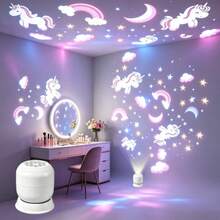Creative LED Dynamic Projector Night Light, Unicorn Projection Lamp, 360° Rotating Dynamic Projection Table Lamp, USB Powered Ambient Light, Bedroom, Game Room, Living Room. Camping RV Halloween Decoration Lighting - White - View 3