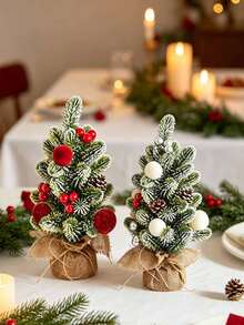 Pohon Natal Mini, Sempurna untuk Dekorasi Rumah dan Meja. Dilengkapi dengan Buah Beri Merah dan Kerucut Pinus, Kepingan Salju, dan Daun Hijau. Cocok untuk Dekorasi Natal, Dekorasi Meja, Dekorasi Rumah, dan Dekorasi Ruangan. - A - View 1