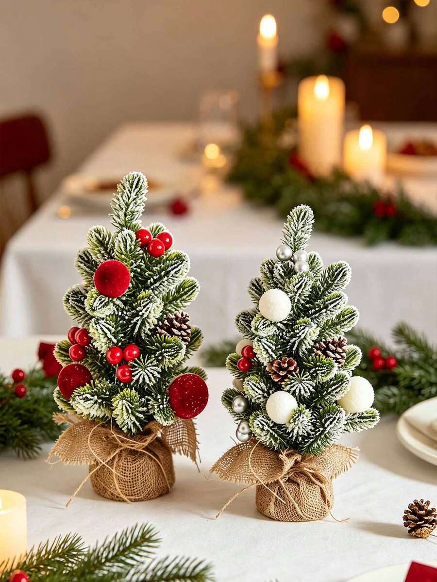 Pohon Natal Mini, Sempurna untuk Dekorasi Rumah dan Meja. Dilengkapi dengan Buah Beri Merah dan Kerucut Pinus, Kepingan Salju, dan Daun Hijau. Cocok untuk Dekorasi Natal, Dekorasi Meja, Dekorasi Rumah, dan Dekorasi Ruangan. - A - View 1