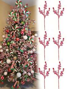 1pc Christmas Red & White Striped Spiral Decoration, Twisted Candy Wind Chime Design DIY Wrapped Lollipop Garland, For Christmas Tree Topper, Tabletop Vase Filler, Fireplace, Theme Party, Holiday Party Decor - multicolor - View 6