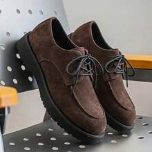 New British Style Matte Surface Thick Sole Derby Shoes Chunky Heel Retro Casual Shoes - Brown - View 2