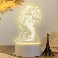 Beautiful Mermaid Pattern Acrylic Night Light, USB Warm Light Powered Desktop Art Decor, Exquisite Line Carving, Dreamy Atmosphere Bedside Lamp, Ocean Fairy Tale Style, Creative Birthday Holiday Gift - Warm white light - View 3