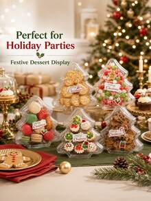 Bộ 30 hộp đựng tráng miệng hình cây thông Noel (15 hộp + 15 nắp), hộp nhựa trong đựng kẹo, bánh quy, cupcake có nắp cho tiệm bánh, quà tặng tiệc, quà Giáng sinh, trang trí bàn tiệc lễ hội và trang trí món tráng miệng - Trong sáng - Xem 7