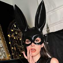 Women's Rabbit Ear Mask, Black/White Optional, Halloween Costume Party Cosplay Half Face Party Accessory - A - View 6